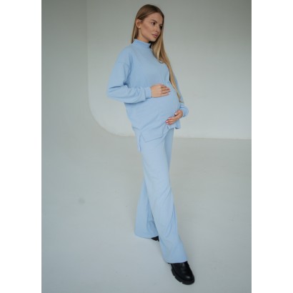 Костюм у рубчик для вагітних та годуючих мам із секретом для годування HN Голубий